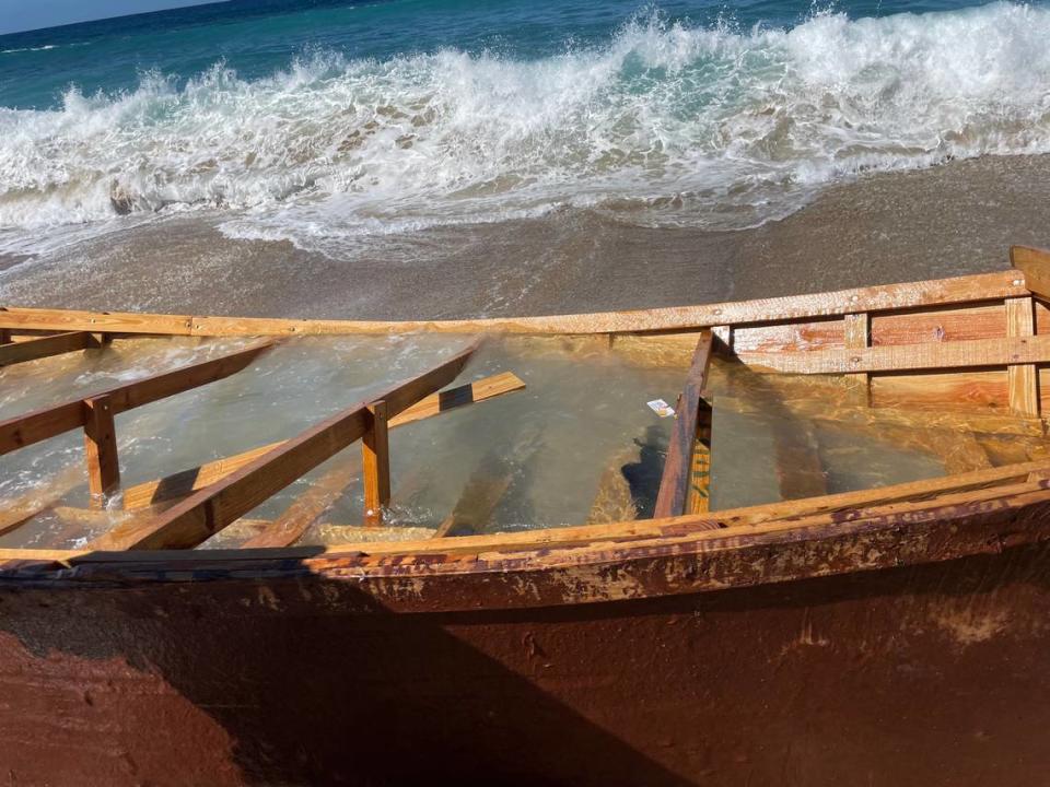 The boat a large group of 45 Haitian migrants reportedly used to get to Rincón, Puerto Rico, on Jan. 24