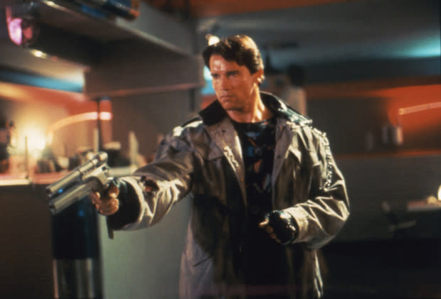<p>Getty Images</p><p>Director James Cameron conceived of <em>The Terminator</em> after having a wild dream earlier in his career, and he made that into reality with Arnold Schwarzenegger in the title role. While he doesn’t have many lines, Schwarzenegger proved he could be an action leading man, playing a cyborg who is sent back in time to kill Sarah Connor (Linda Hamilton), the mother of a revolutionary leader in the future. Connor is protected by Kyle Reese (Michael Biehn), who follows the cyborg back to try and stop him before he fulfills his mission.</p>
