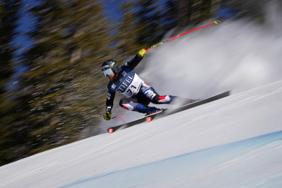 Isaiah Nelson of United States skis during a men's World Cup downhill training run Wednesday, Nov. 29, 2023, in Beaver Creek, Colo. (AP Photo/Robert F. Bukaty)