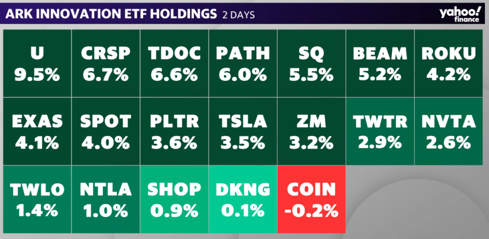 ARK Innovation ETF Top Components — 2-Day Returns