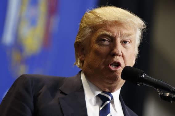 Donald Trump speaking at a rally in Wisconsin earlier this month. (Photo: Evan Vucci/AP)