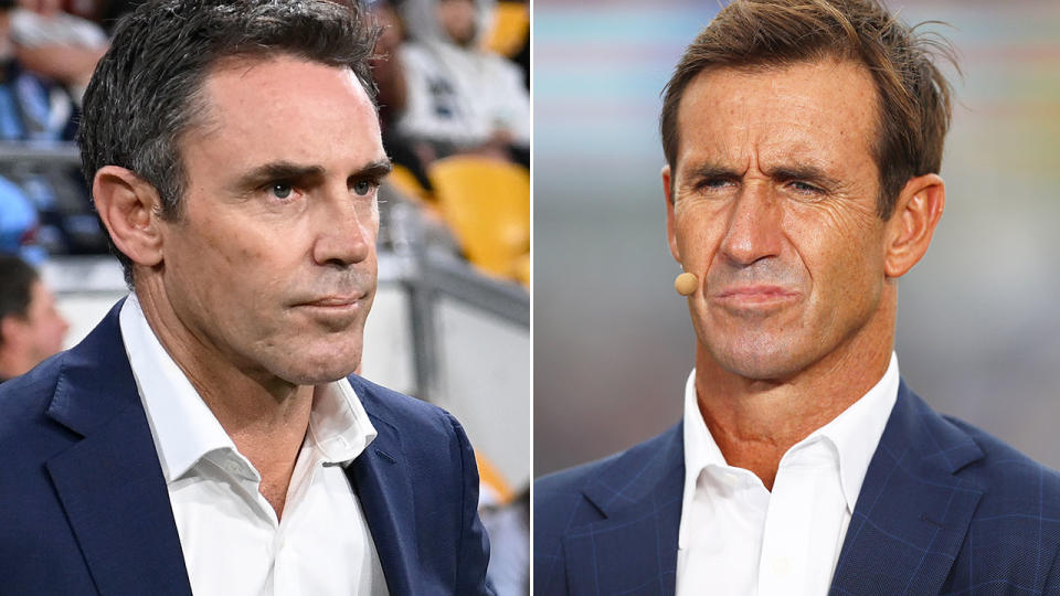 Pictured right is NRL legend Andrew Johns and Brad Fittler on the left.