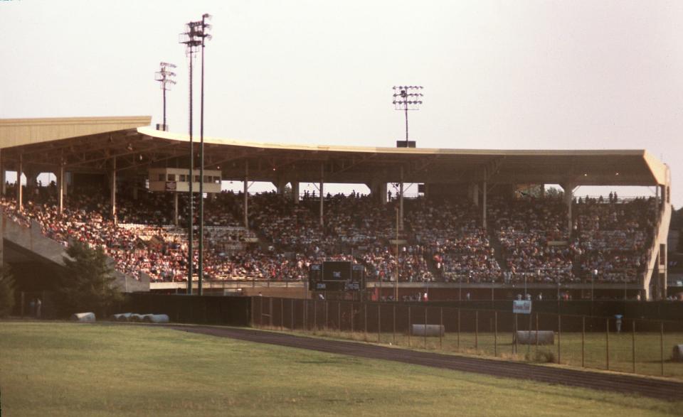 The crowd at McCoy Stadium to watch the conclusion of the longest game in professional baseball on June 23, 1981.