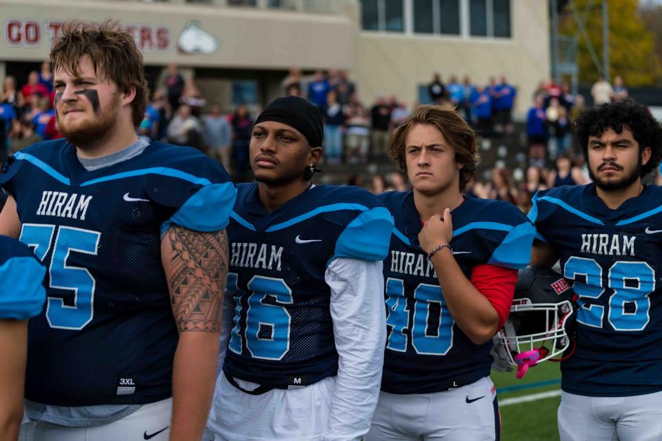 Hiram football player Derek Hurst (75), a Minerva High School graduate, recently donated stem cells and platelets as part of the "Be The Match" registry.