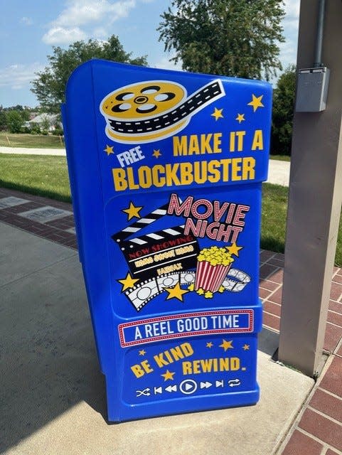 A Free Blockbuster located in Fairfax, Iowa. People can borrow a movie or donate to the collection intended for anyone to use.