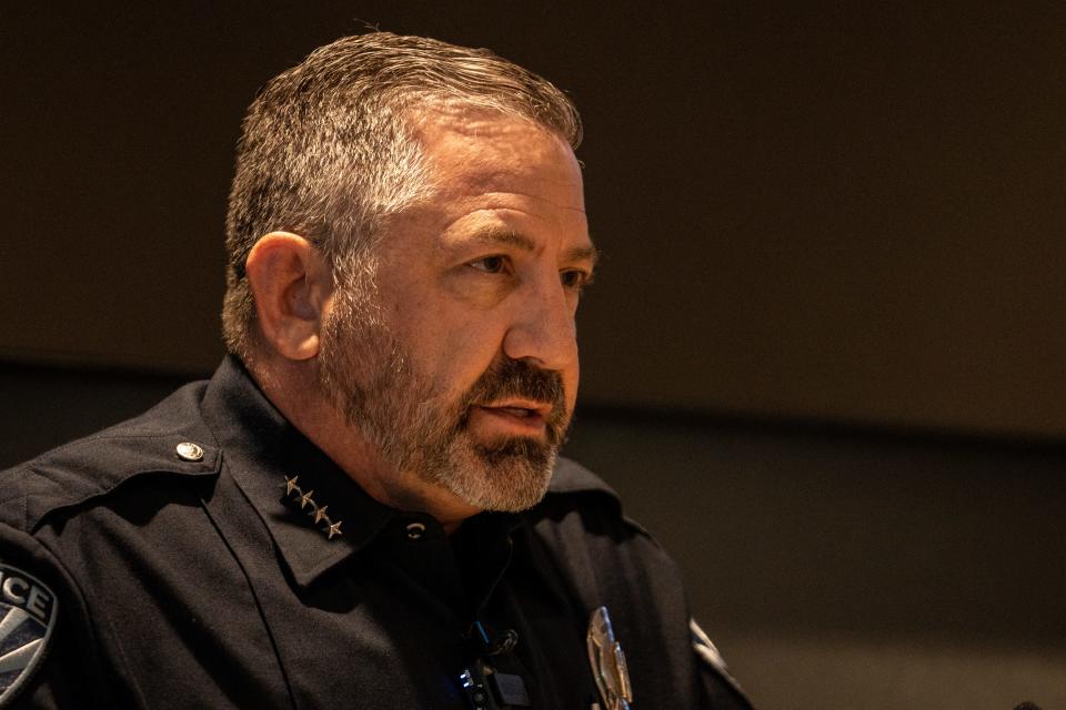Gilbert Police Chief Michael Soelberg attends a news conference addressing teen violence at the department's headquarters in Gilbert on Jan. 18, 2024.