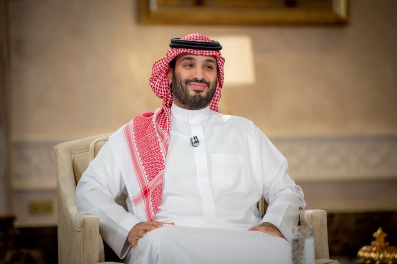 FILE PHOTO: Saudi Crown Prince Mohammed Bin Salman smiles during televised interview in Riyadh