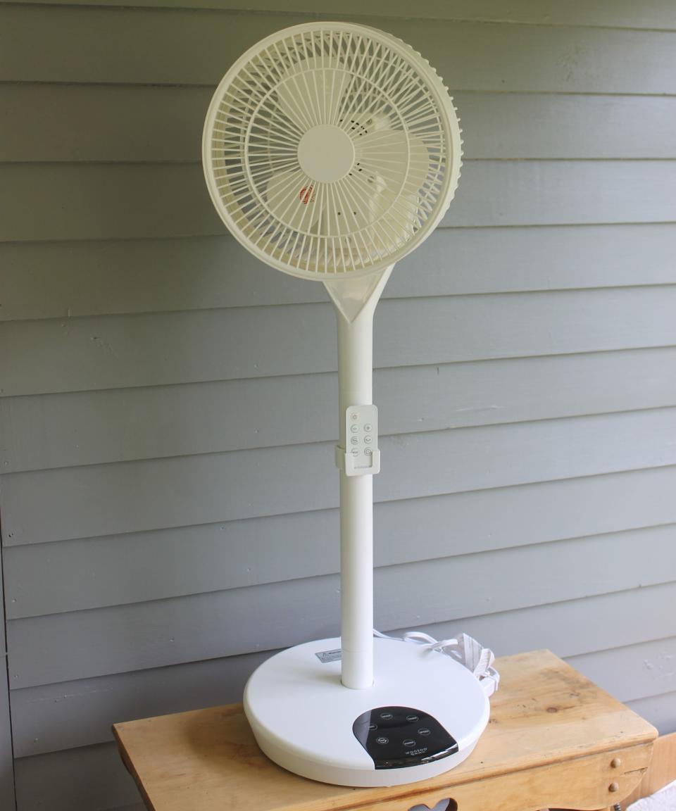 The IRIS USA WOOZOO Pedestal Standing Fan in standing mode