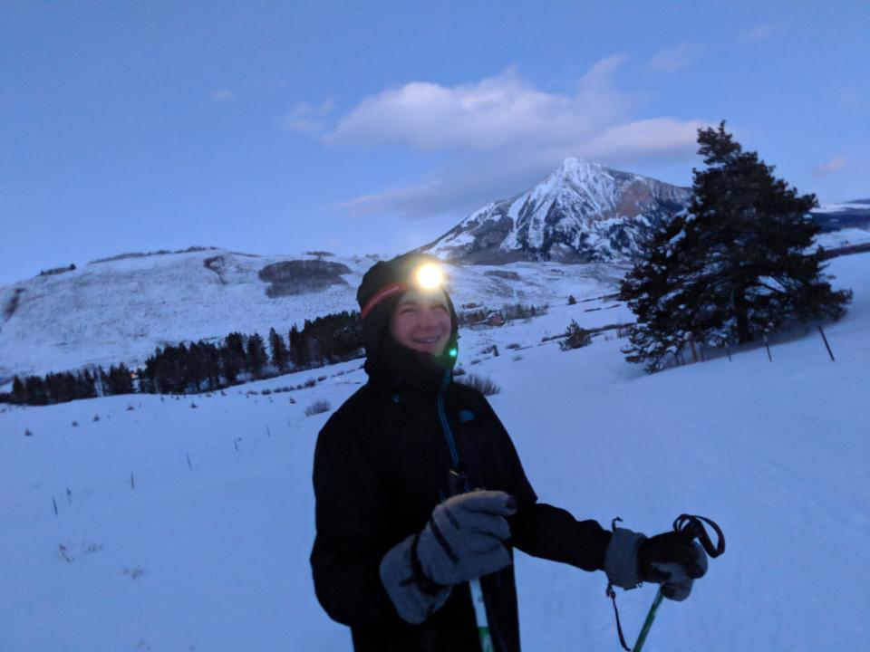 Aren Elliott in Crested Butte, Colorado, in January 2017. It's below zero in this picture. The smile is frozen on his face.