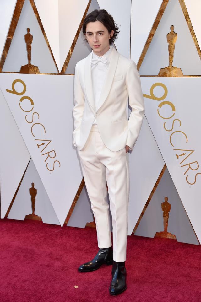 Timothée Chalamet Lights Up the 2018 Oscars in a White Berluti Suit