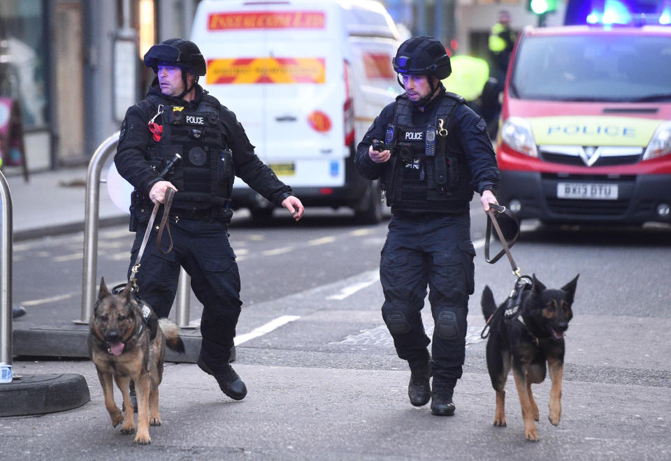 Police on Cannon Street in London near the scene of an incident on London Bridge in central London.