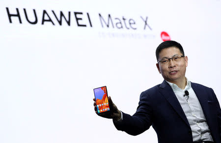 Richard Yu, CEO of the Huawei Consumer Business Group presents the new Mate X smartphone, ahead of the Mobile World Congress (MWC 19) in Barcelona, Spain, February 24, 2019. REUTERS/Sergio Perez