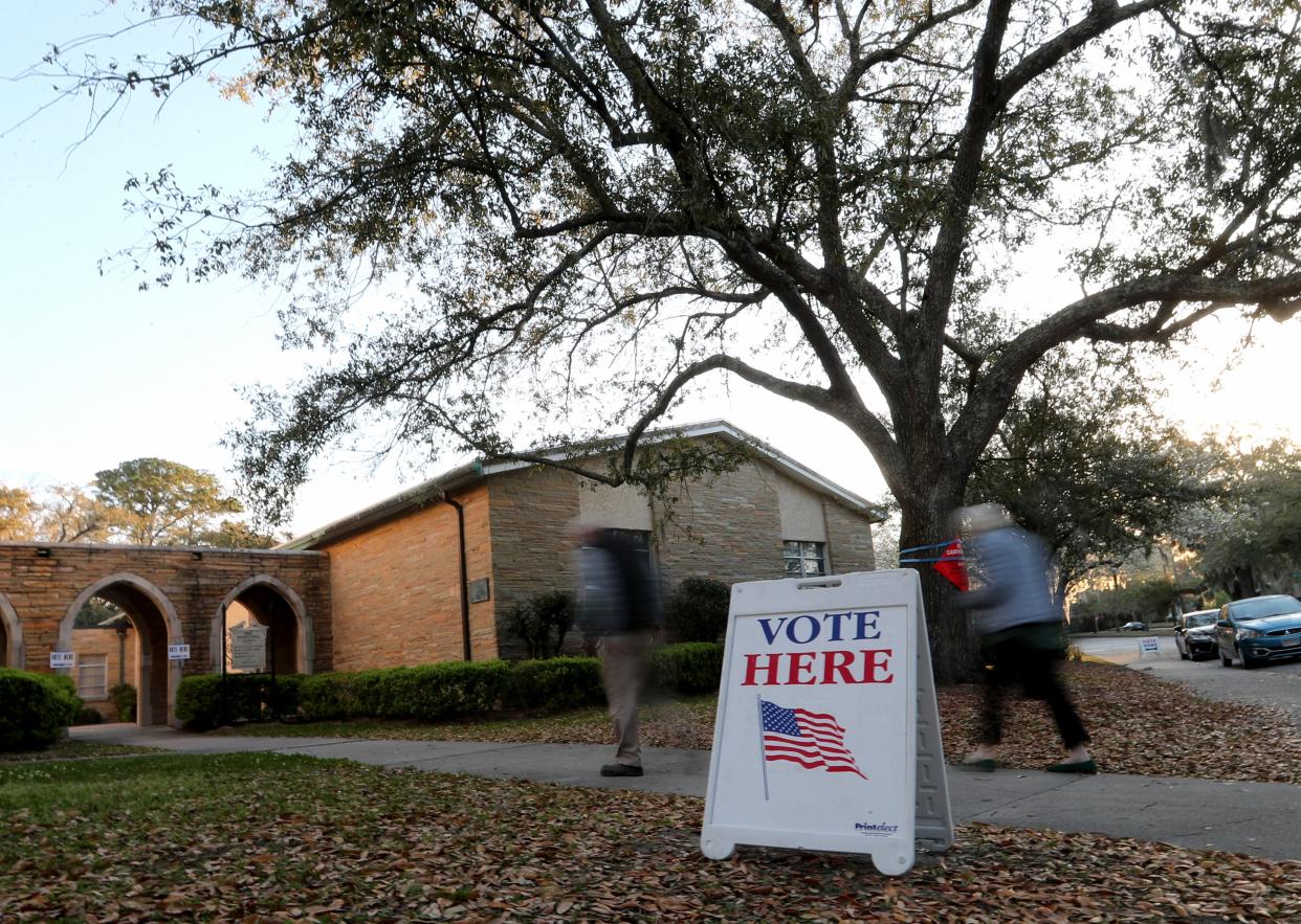 Voters enter the poling location at First Presbyterian Church during the Presidential Primary on Tuesday, March 12, 2024 in Savannah, Ga.