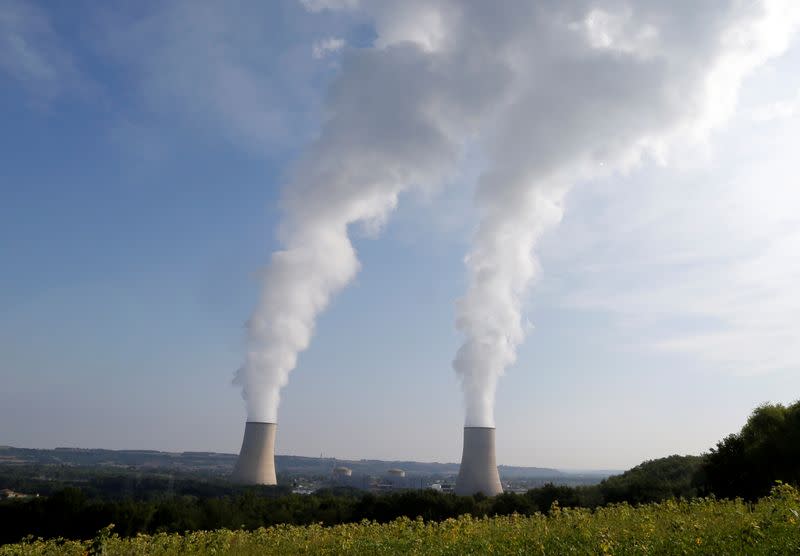 Cooling towers are seen near the Golfech nuclear plant on the border of the Garonne River between Agen and Toulouse