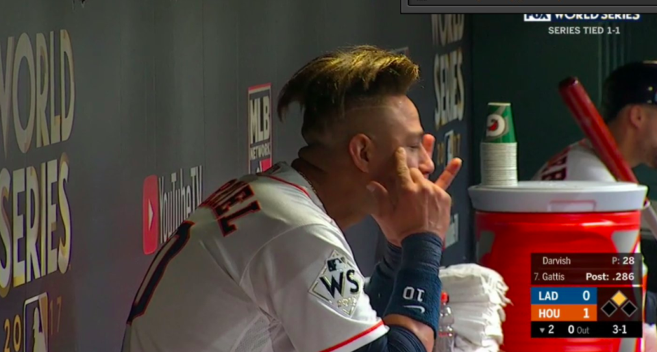 Yuli Gurriel after his homer against Yu Darvish. (Screengrab via @ChadMoriyama on Twitter)