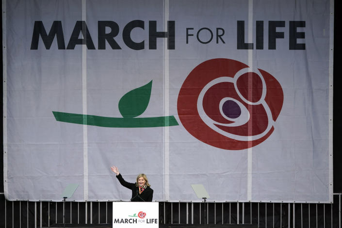 Jeanne Mancini, president of March for Life, speaks during the March for Life rally, Friday, Jan. 20, 2023, in Washington. (AP Photo/Patrick Semansky)