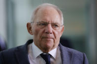 FILE - In this Oct. 19, 2016 file photo German Finance Minister Wolfgang Schaeuble arrives for the weekly cabinet meeting of the German government at the chancellery in Berlin. Wolfgang Schaeuble, who helped negotiate German reunification in 1990 and as finance minister was a central figure in the austerity-heavy effort to drag Europe out of its debt crisis more than two decades later, has died on Tuesday, Dec. 26, 2023. He was 81. (AP Photo/Markus Schreiber, File)
