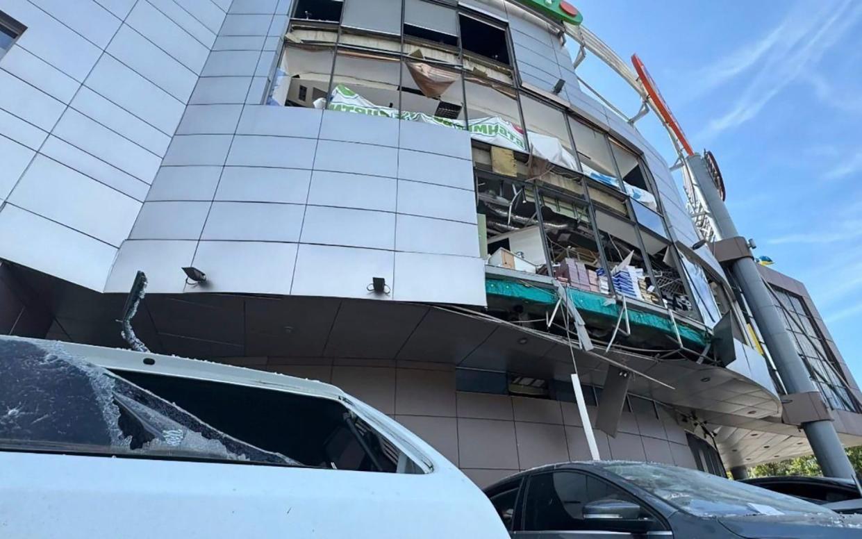 A view of the damage to a multi-storey building in Dnipro's city centre