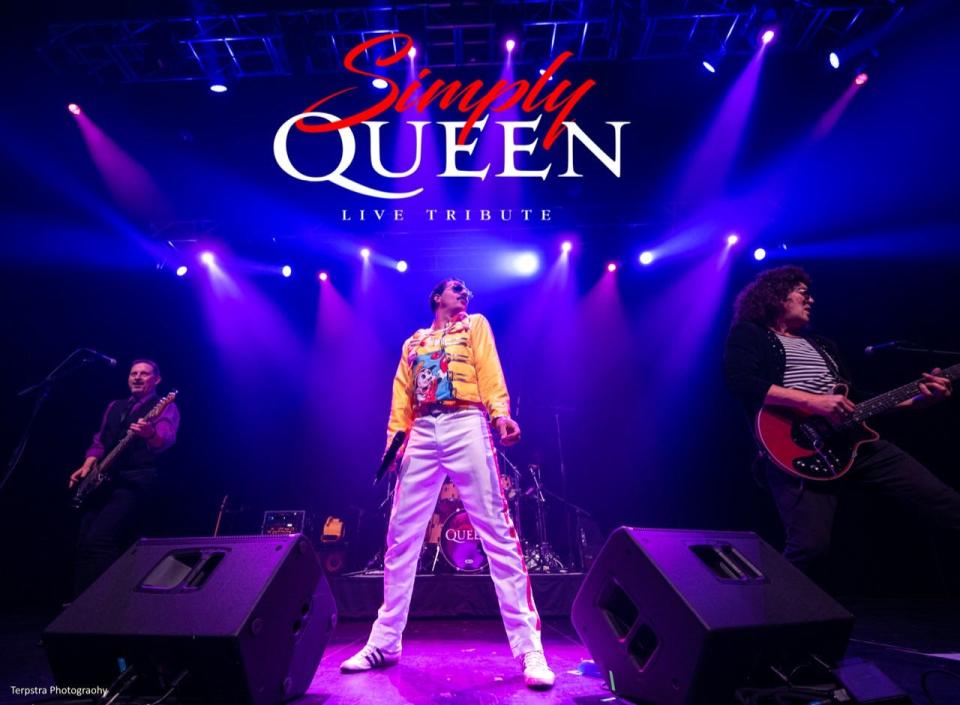 The tribute act Simply Queen performs Feb. 23, 2024, at Lake Michigan College’s Mendel Center in Benton Harbor.