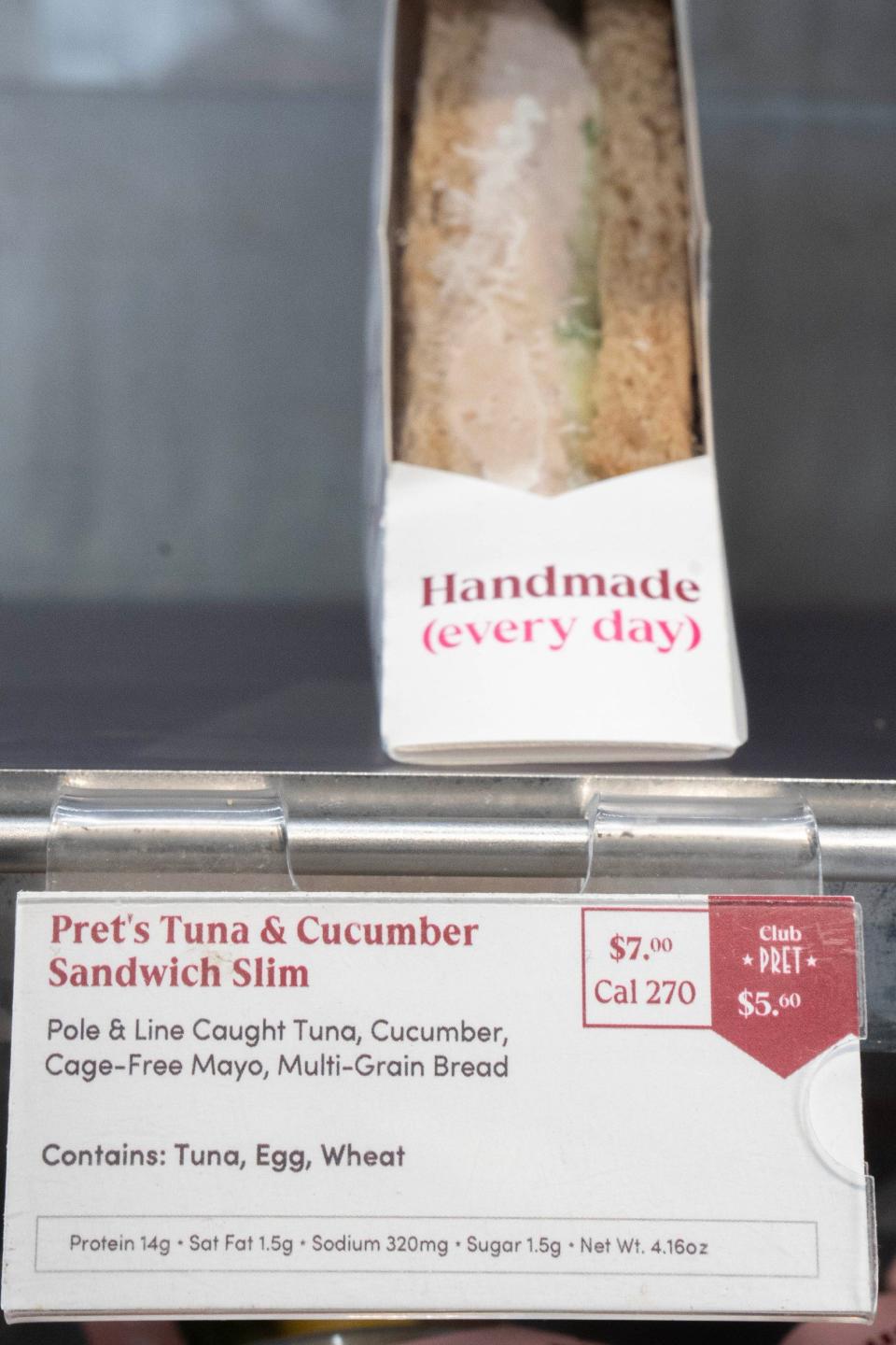 The measly tuna sandwich is priced at $7 before tax