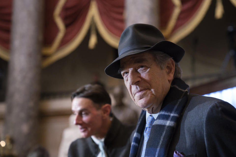 FILE - Paul Pelosi attends a portrait unveiling ceremony for his wife, Speaker of the House Nancy Pelosi, D-Calif., in Statuary Hall at the Capitol in Washington, Dec. 14, 2022. David DePape who was convicted last year in federal court of breaking into former House Speaker Nancy Pelosi's San Francisco home will be sentenced in federal court Friday, May 16, 2024. (AP Photo/J. Scott Applewhite, File)