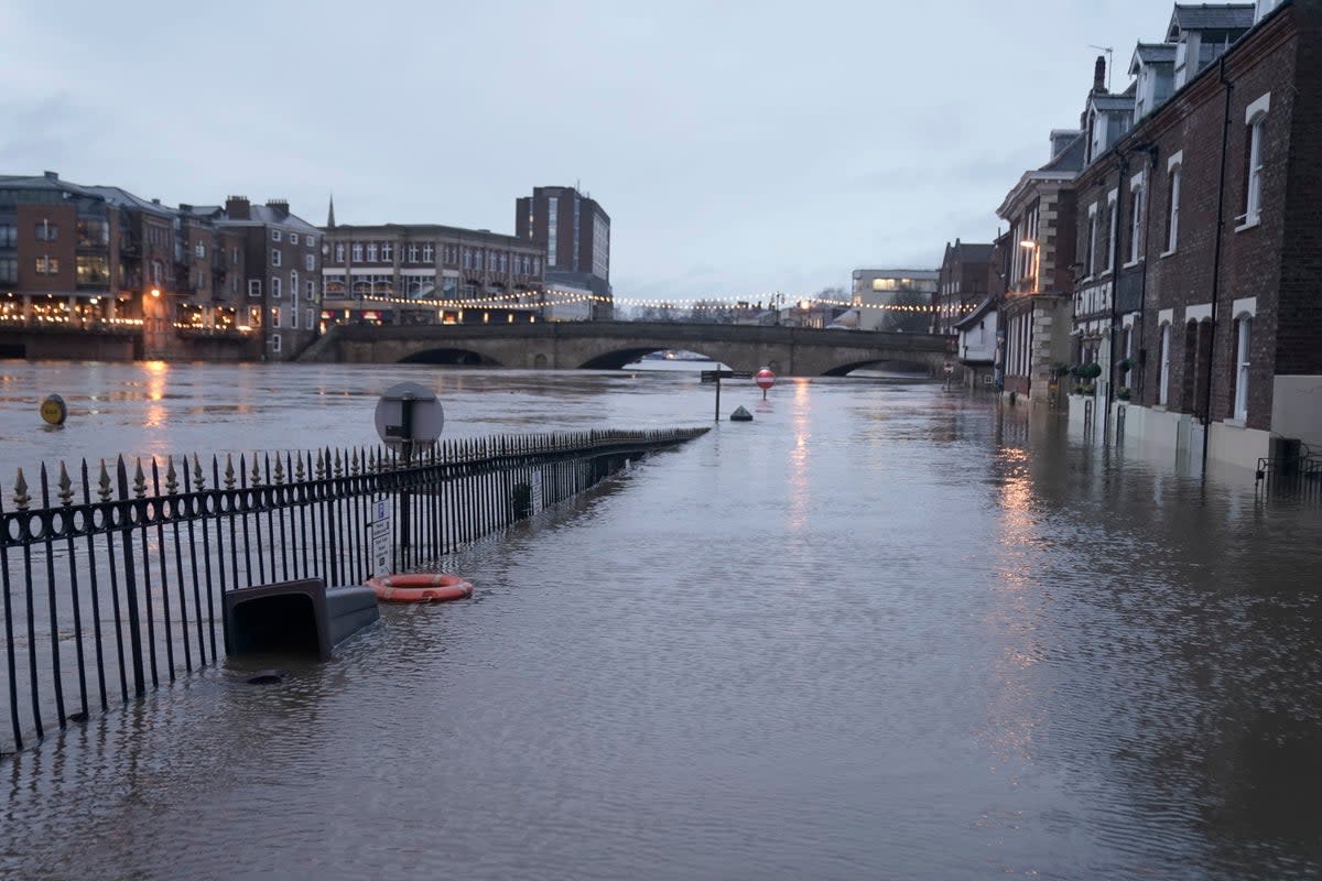 Flood water in York after the River Ouse burst its banks on Saturday (PA)