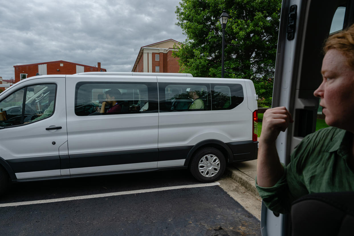 The Kentucky Rural-Urban Exchange members load into vans for their first outing at Campbellsville University in Campbellsville, Ky., on May 17, 2024. (Jon Cherry/The New York Times)