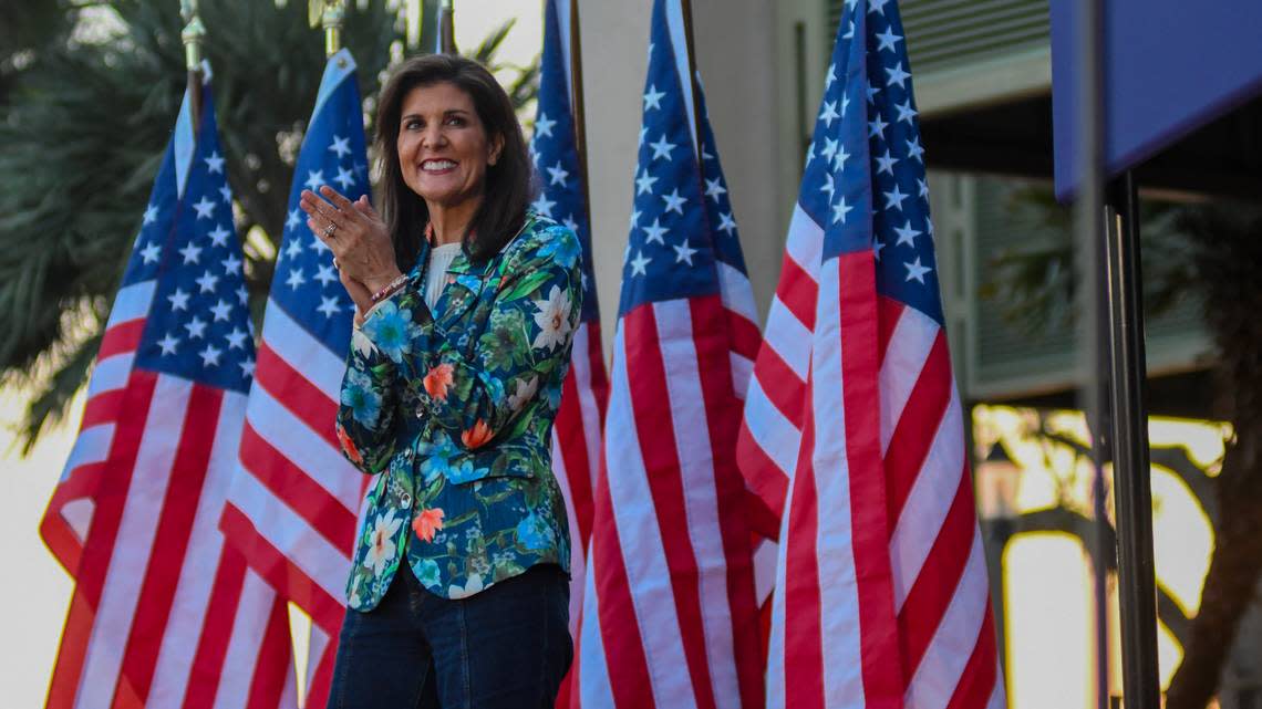 Nikki Haley, former S.C. Governor and U.S. Ambassador to the United Nations, campaigns at Henry C. Chambers Waterfront Park three days before South Carolina’s Republican Presidential Primary on Wednesday, Feb. 21, 2024, in Beaufort.