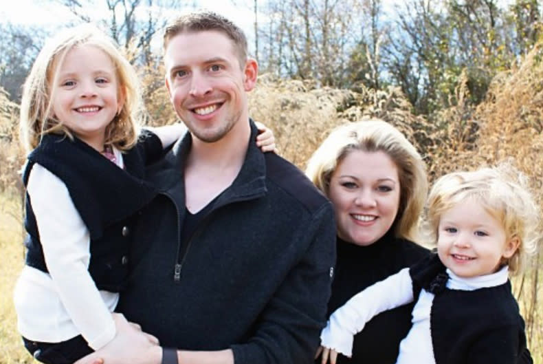 Michael Froede with his first wife, Kate Kemplin, and his two daughters. 