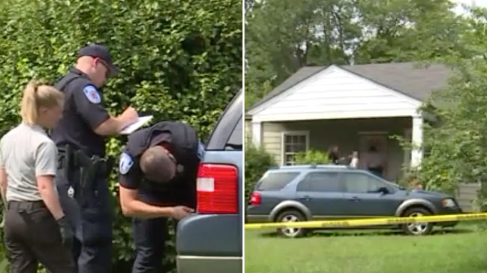 Richmond Police inspect the car in which Lucinda Kaye Diaz died. Her mother claims the death was an accident and she didn't leave the child in the car on the hot day.