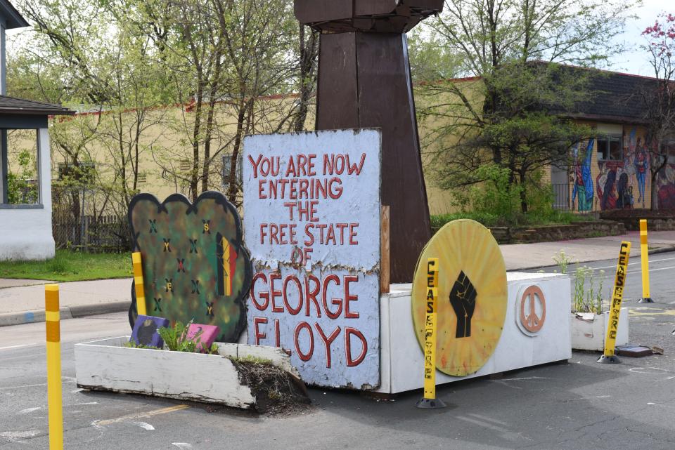 Cement walls and posters line the memorial of George Floyd Square in Minneapolis, Minnesota where George Floyd was murdered by Minneapolis Police Officer Derek Chauvin in May, 2020.