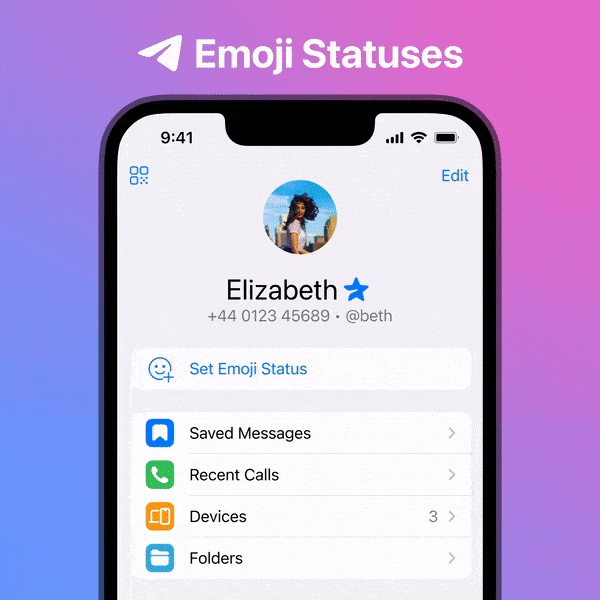 Os status personalizados permitirão usar emojis animados para expressar emoções ou afazeres (Imagem: Reprodução/Telegram)