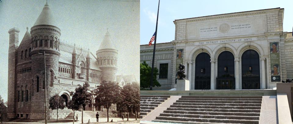 The Museum of Art Jefferson and Hastings from 1889, left and the current Detroit Institute of Arts from 2020.