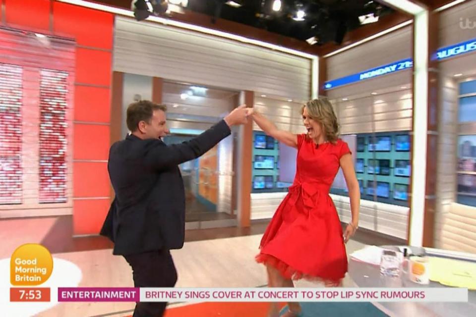 Got the moves: Charlotte Hawkins and Richard Arnold go for a spin (ITV)