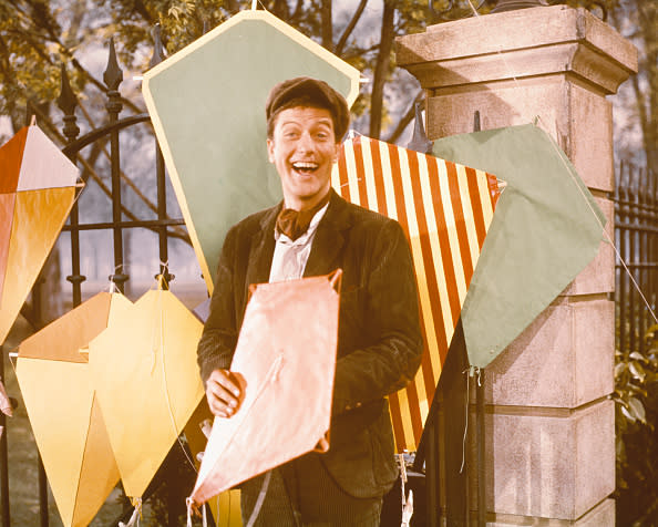 Dick Van Dyke, US actor, poses with a variety of kites in a publicity still for the film, ‘Mary Poppins’, USA, 1964. The film musical, directed by Robert Stevenson (19051986), starred Van Dyke as ‘Bert’. (Photo by Silver Screen Collection/Getty Images)