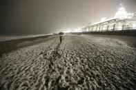 The cold weather did not spare even Mediterranean beaches, with a thick blanket of snow covering the Promenade des Anglais in Nice