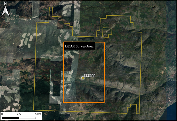 <i>Image showing area of LiDAR survey at Brett Property.</i>