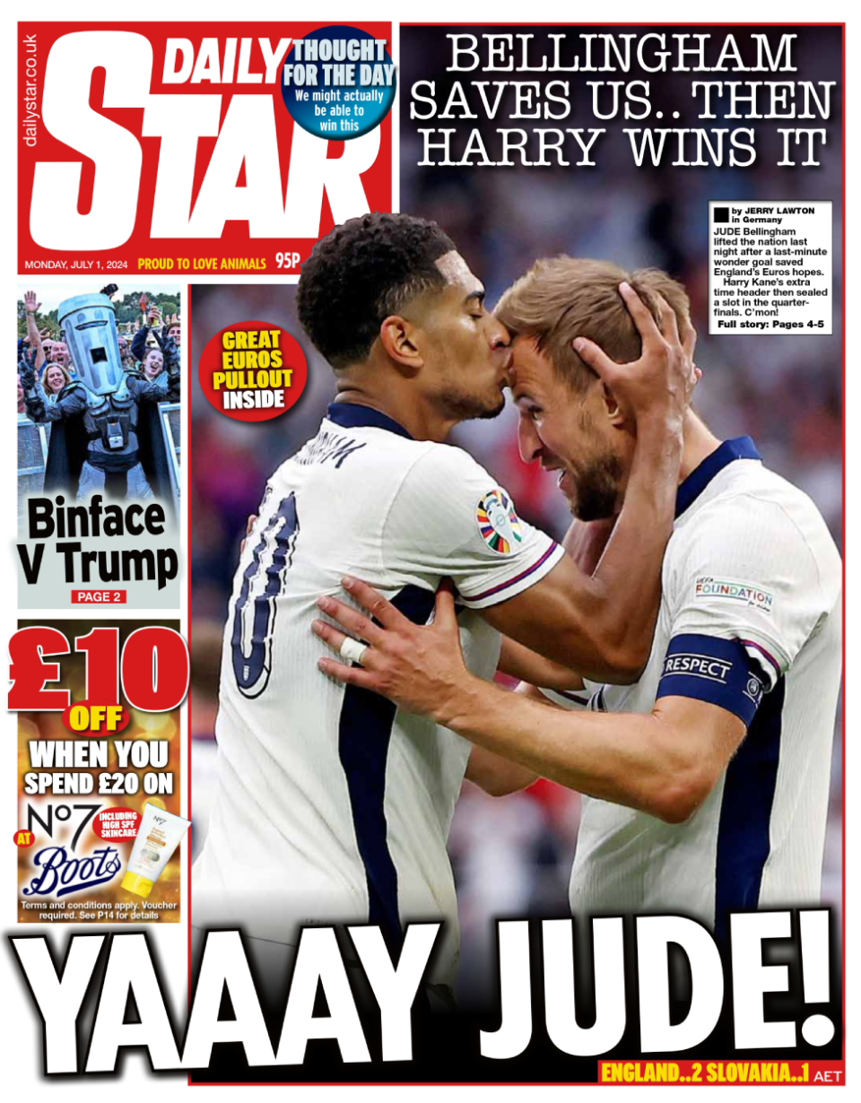 The headline on the front page of the Daily Star reads: “Yaaay Jude!"