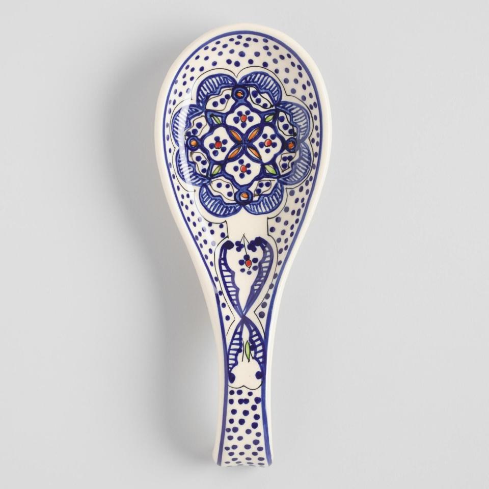 45) White and Blue Ceramic Tunis Spoon Rest
