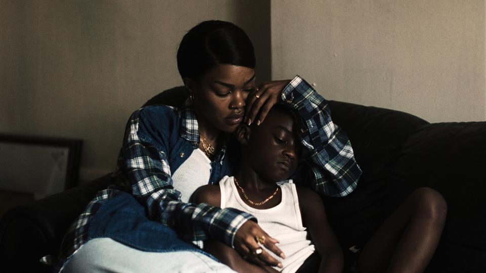 Teyana Taylor and Aaron Kingsley appear in a still from A Thousand and One