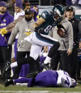 <p>Philadelphia Eagles’ Zach Ertz catches a pass during the first half of the NFL football NFC championship game against the Minnesota Vikings Sunday, Jan. 21, 2018, in Philadelphia. (AP Photo/Patrick Semansky) </p>