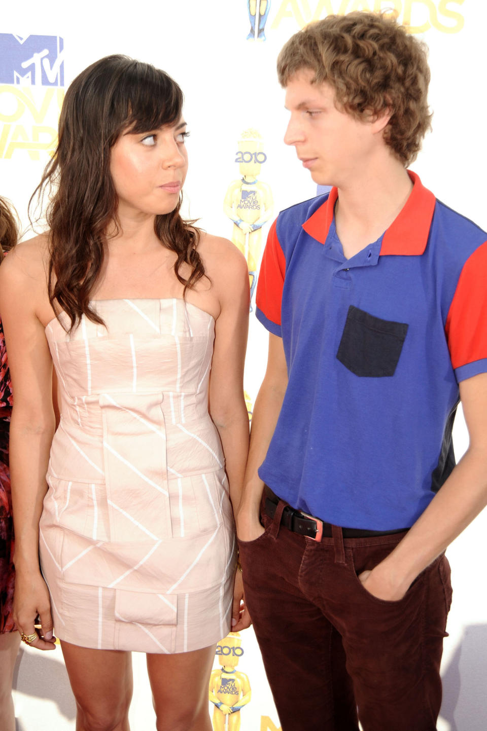 Aubrey Plaza and Michael Cera at the 2010 MTV Movie Awards at Gibson Amphitheatre on June 6, 2010, in Universal City, California.