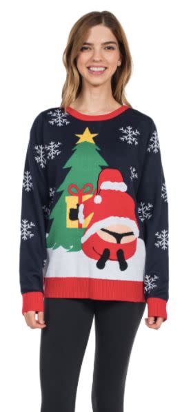 Did you ever wonder what kind of underwear Santa wore? Me neither, but thanks to <a href="https://www.tipsyelves.com/womens-santa-wearing-thong-ugly-christmas-sweater" target="_blank">this sweater</a> I have an image I can't get out of my head (shudder).