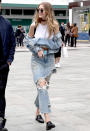 <p>While out during #MFW, Hadid donned a head-turning look made up of denim on denim on denim.</p>