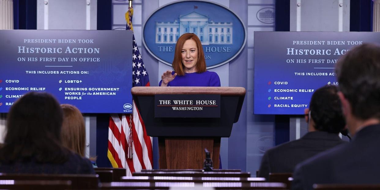 White House press secretary Jen Psaki holds her first briefing on Wednesday.