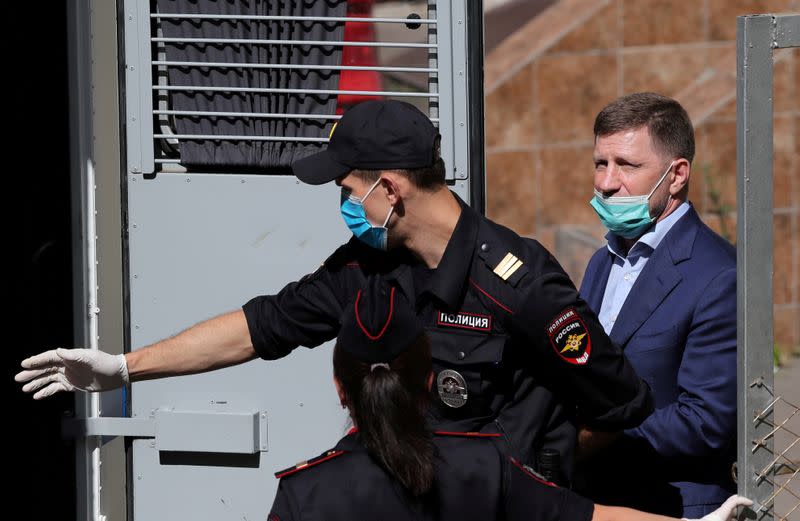 FILE PHOTO: Governor of Khabarovsk Region Sergei Furgal, accused of crimes including attempted murder, attends a court hearing in Moscow