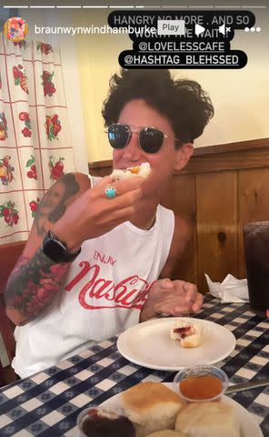 <p>Braunwyn Windham Burke/Instagram</p> Jennifer Spinner eats at the Loveless Cafe in Nashville.