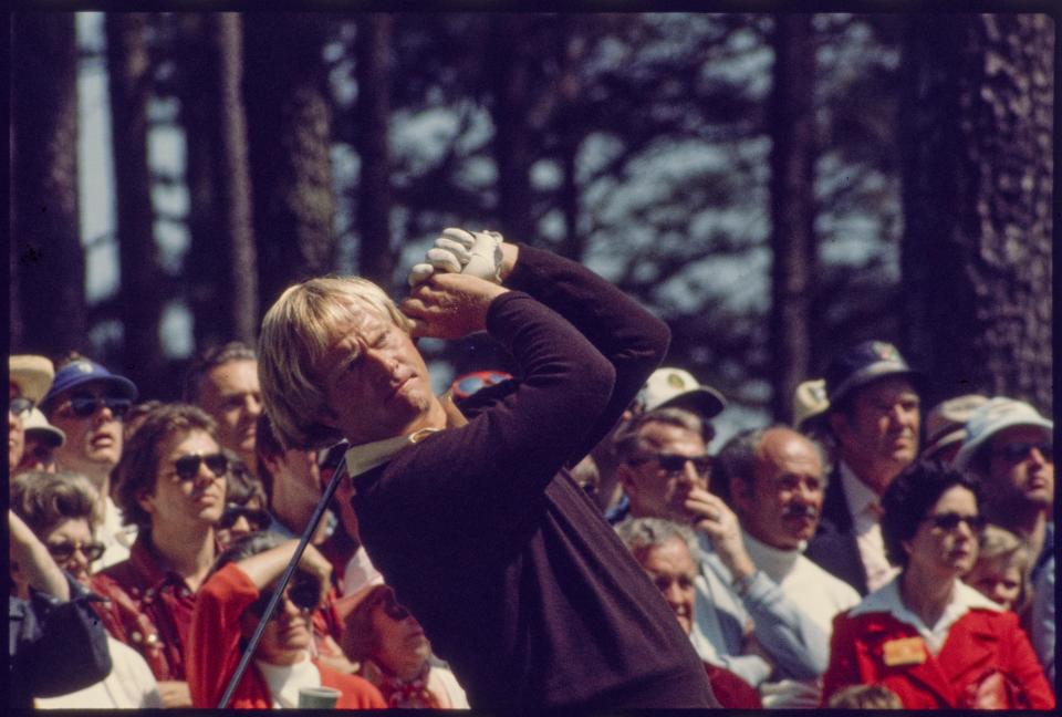 04/10/1975; Augusta, Georgia, USA; Jack Nicklaus at the Augusta National Golf Course during the 1975 Masters. Mandatory Credit: File Photo -The Augusta Chronicle via USA TODAY NETWORK