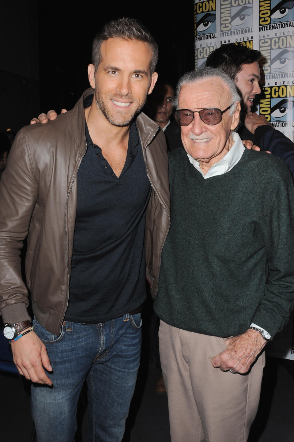 SAN DIEGO, CA - JULY 11:  Actor Ryan Reynolds (L) and Stan Lee attend the 20th Century FOX panel during Comic-Con International 2015 at the San Diego Convention Center on July 11, 2015 in San Diego, California.  (Photo by Albert L. Ortega/Getty Images)