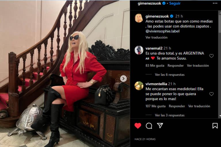 Susana Giménez posó con un look rojo fuego (Foto Instagram @gimenezsuok)